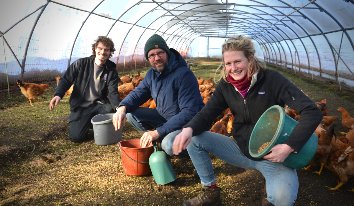 Enkele boeren van De Wassende Maan in een serretunnel